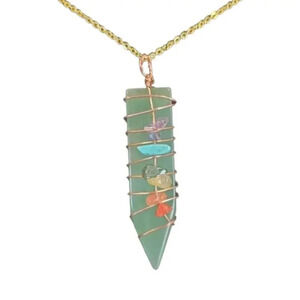 Large Green Aventurine Wire Wrapped Chakra Necklace